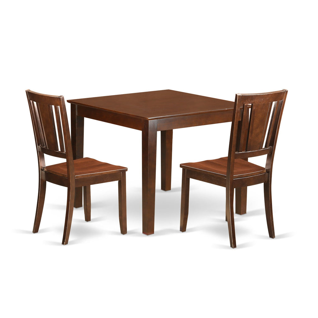 East West Furniture OXDU3-MAH-W 3 Piece Dining Set Contains a Square Dining Room Table and 2 Kitchen Chairs, 36x36 Inch, Mahogany