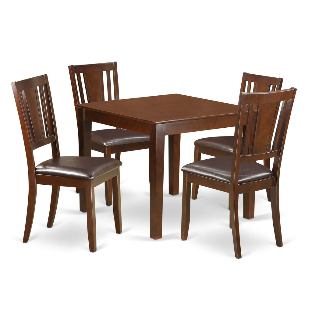 East West Furniture OXDU5-MAH-LC 5 Piece Kitchen Table & Chairs Set Includes a Square Dining Room Table and 4 Faux Leather Upholstered Dining Chairs, 36x36 Inch, Mahogany