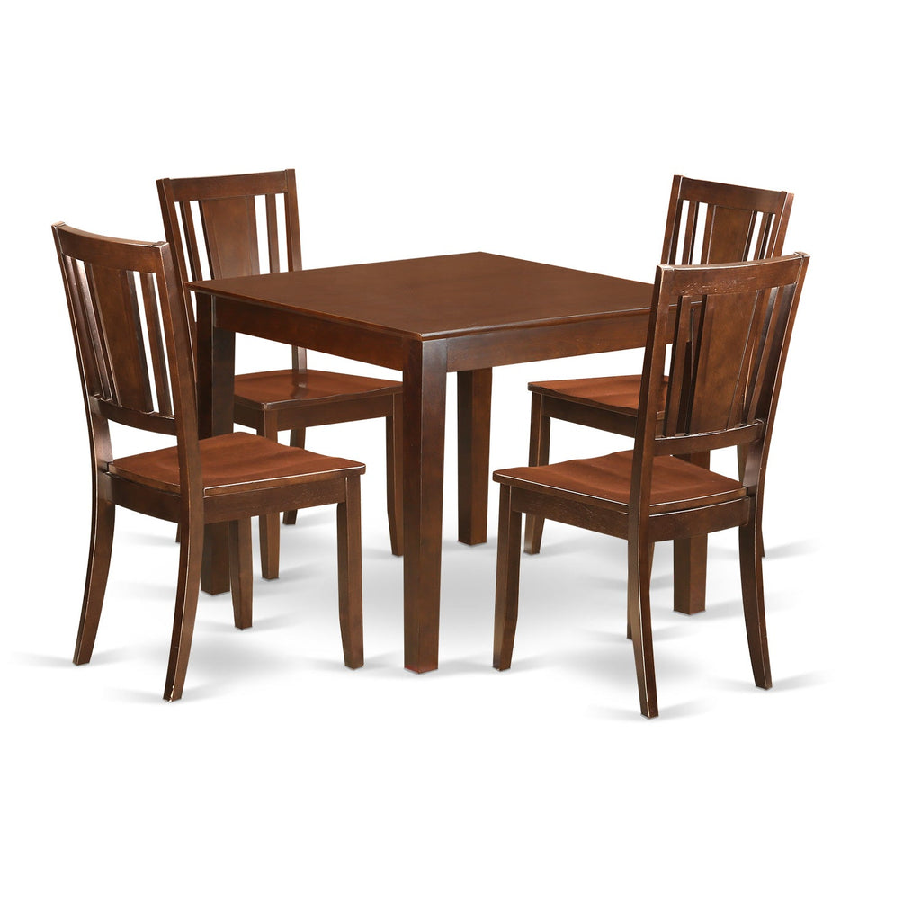 East West Furniture OXDU5-MAH-W 5 Piece Dining Table Set for 4 Includes a Square Kitchen Table and 4 Kitchen Dining Chairs, 36x36 Inch, Mahogany