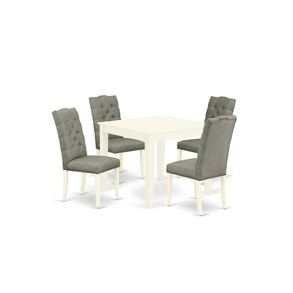 East West Furniture OXEL5-LWH-07 5 Piece Dining Room Table Set Includes a Square Kitchen Table and 4 Gray Linen Fabric Parsons Dining Chairs, 36x36 Inch, Linen White