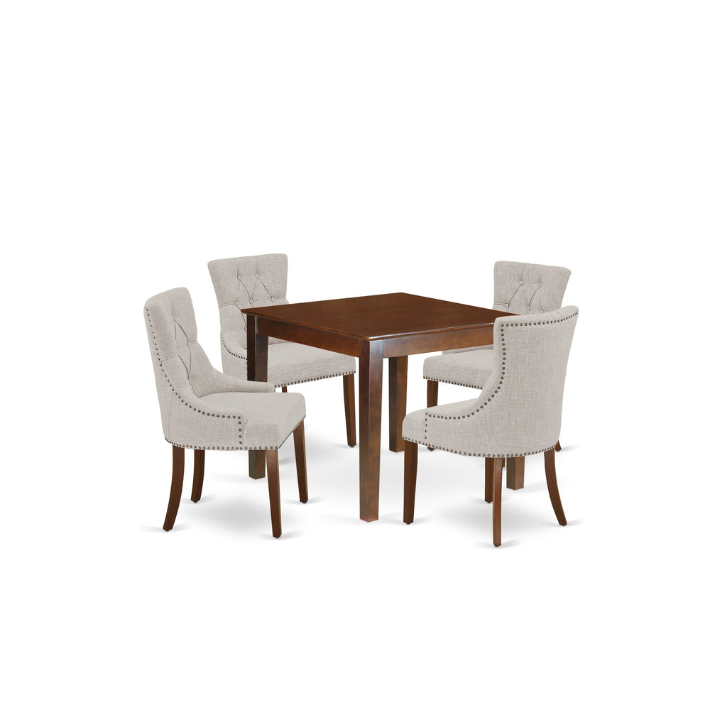 East West Furniture OXFR5-MAH-05 5 Piece Kitchen Table Set for 4 Includes a Square Dining Room Table and 4 Doeskin Linen Fabric Upholstered Parson Chairs, 36x36 Inch, Mahogany