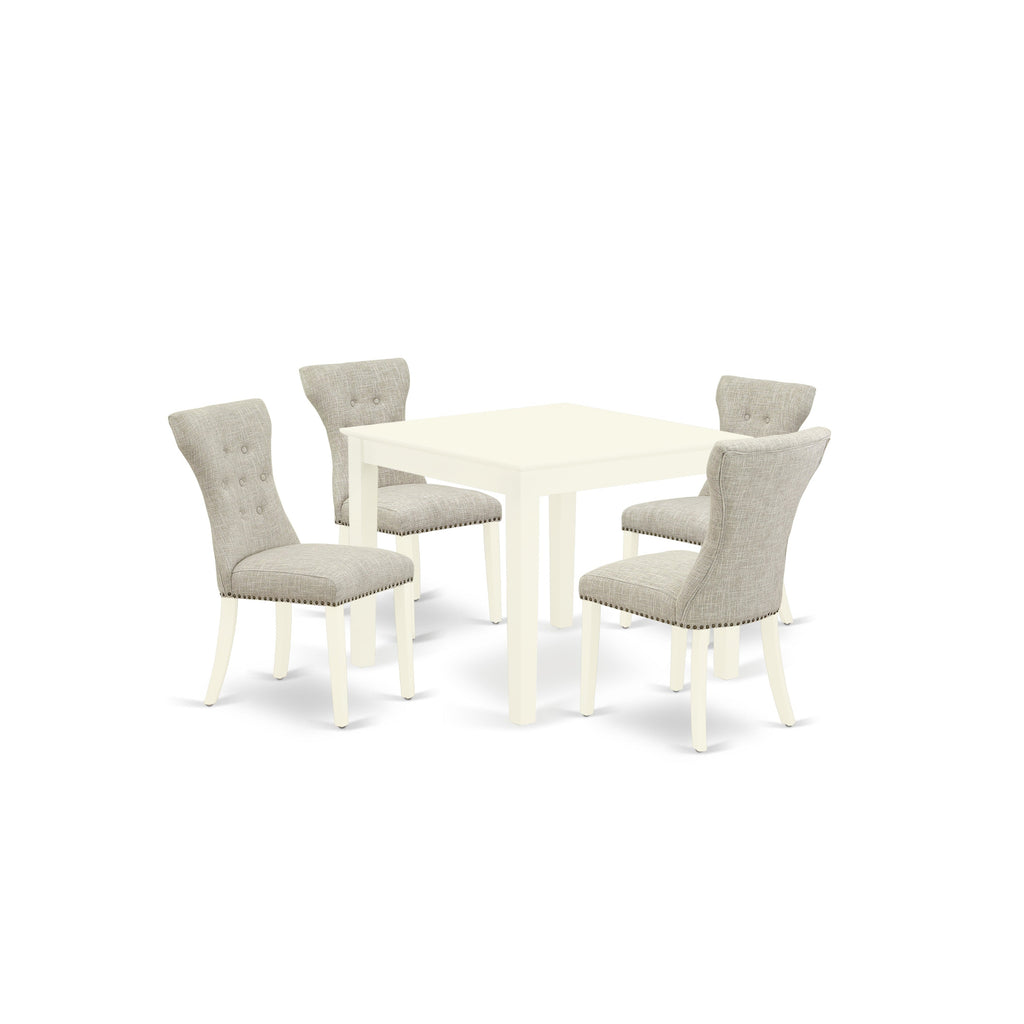East West Furniture OXGA5-LWH-35 5 Piece Dining Table Set for 4 Includes a Square Kitchen Table and 4 Doeskin Linen Fabric Parson Dining Room Chairs, 36x36 Inch, Linen White