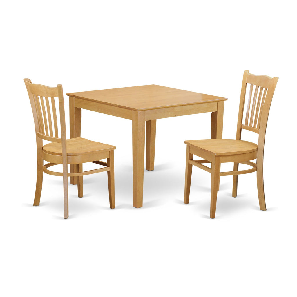 East West Furniture OXGR3-OAK-W 3 Piece Dining Set Contains a Square Dinner Table and 2 Kitchen Dining Chairs, 36x36 Inch, Oak