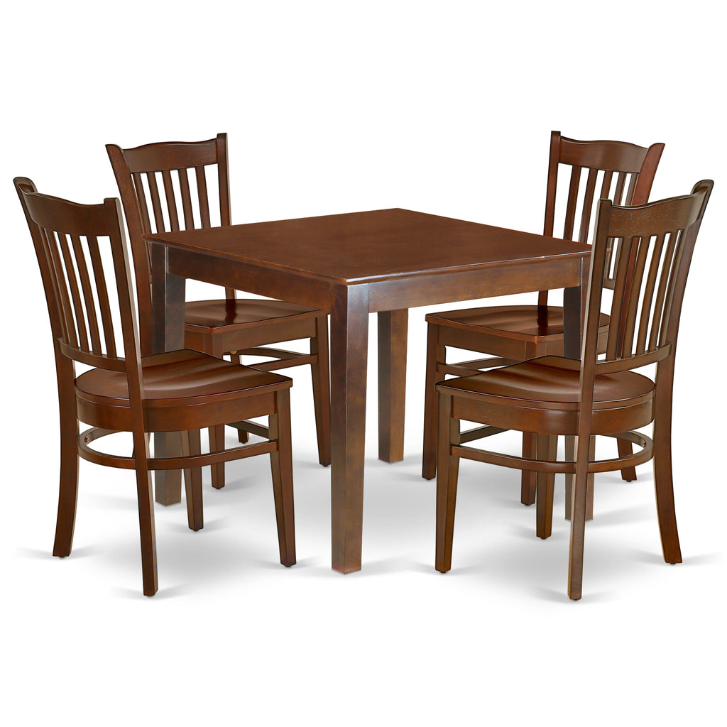 East West Furniture OXGR5-MAH-W 5 Piece Kitchen Table Set for 4 Includes a Square Dining Room Table and 4 Solid Wood Seat Chairs, 36x36 Inch, Mahogany