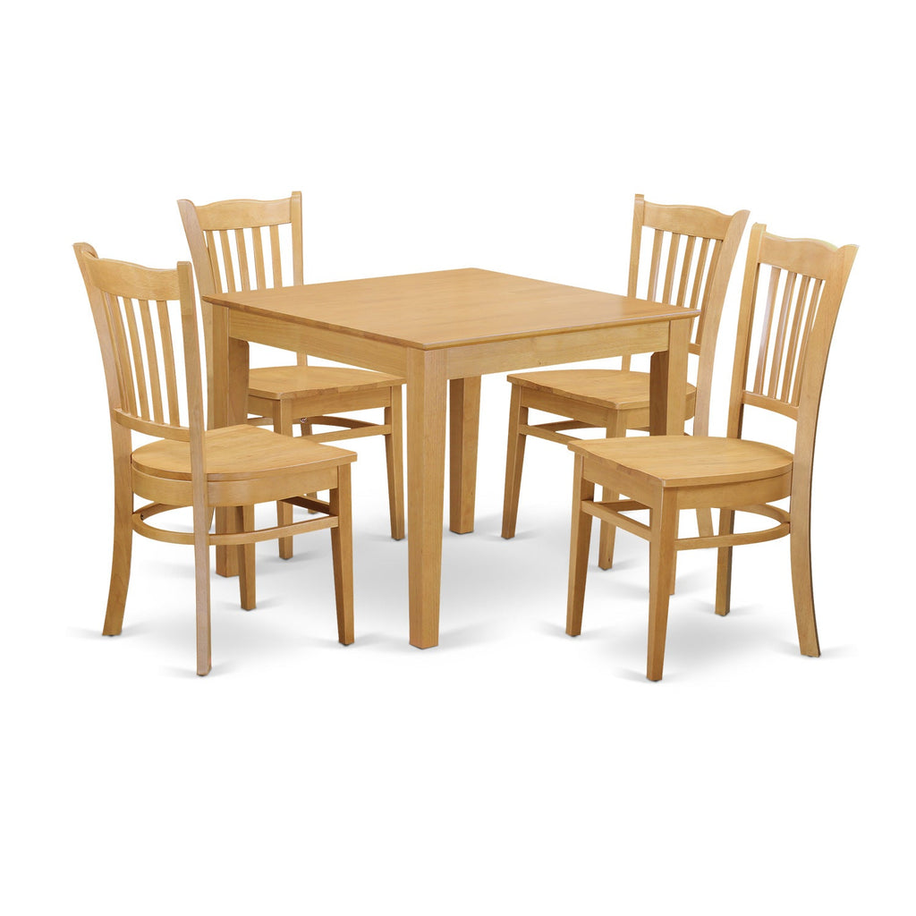 East West Furniture OXGR5-OAK-W 5 Piece Dining Table Set for 4 Includes a Square Kitchen Table and 4 Dining Room Chairs, 36x36 Inch, Oak