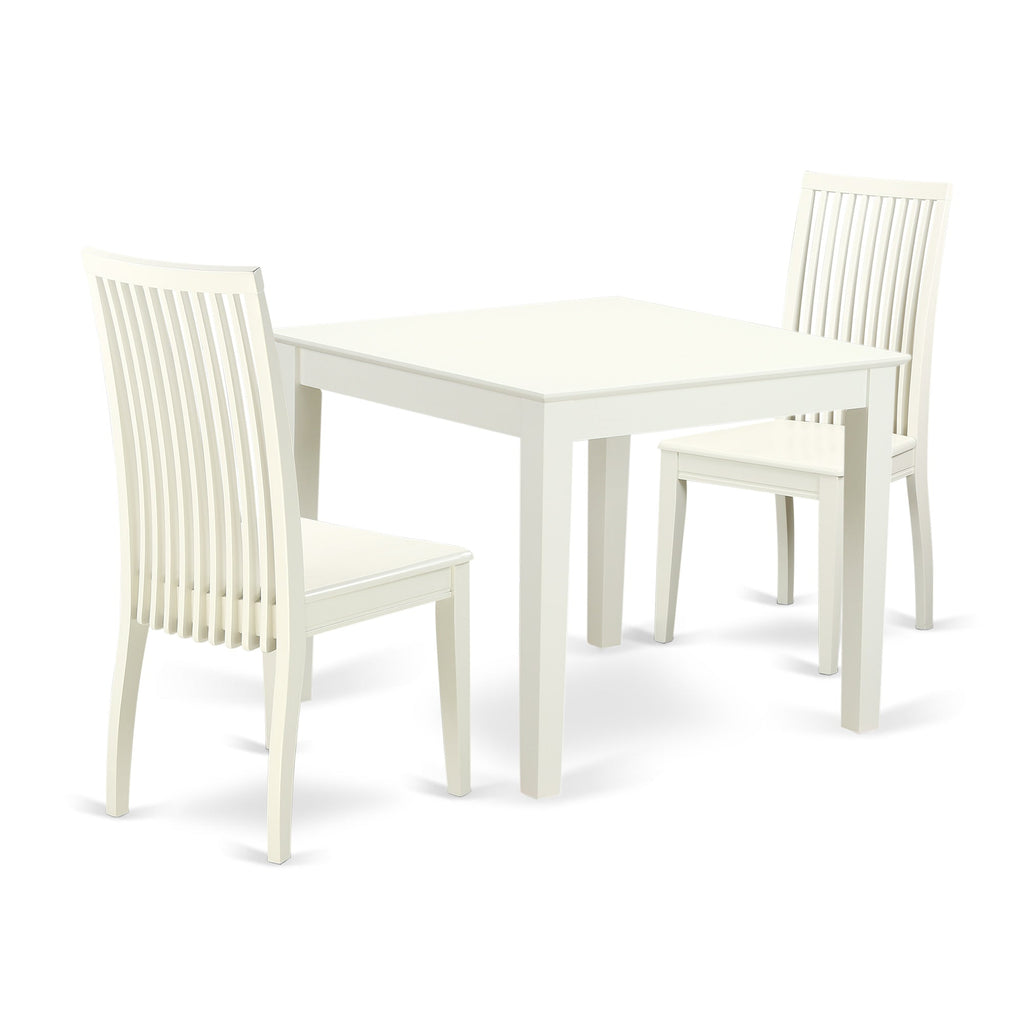 East West Furniture OXIP3-LWH-W 3 Piece Dinette Set for Small Spaces Contains a Square Dining Table and 2 Dining Room Chairs, 36x36 Inch, Linen White