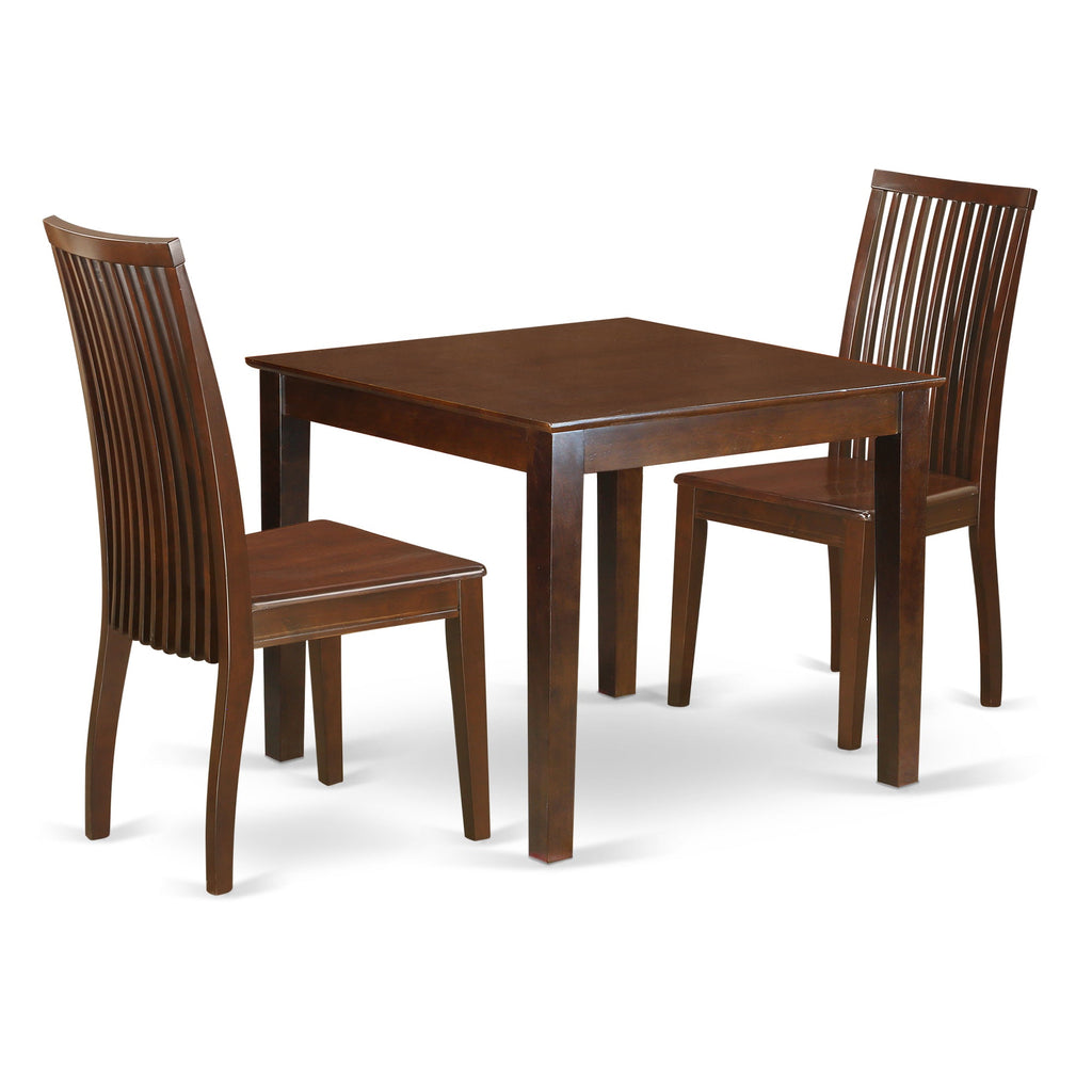 East West Furniture OXIP3-MAH-W 3 Piece Modern Dining Table Set Contains a Square Wooden Table and 2 Dining Room Chairs, 36x36 Inch, Mahogany