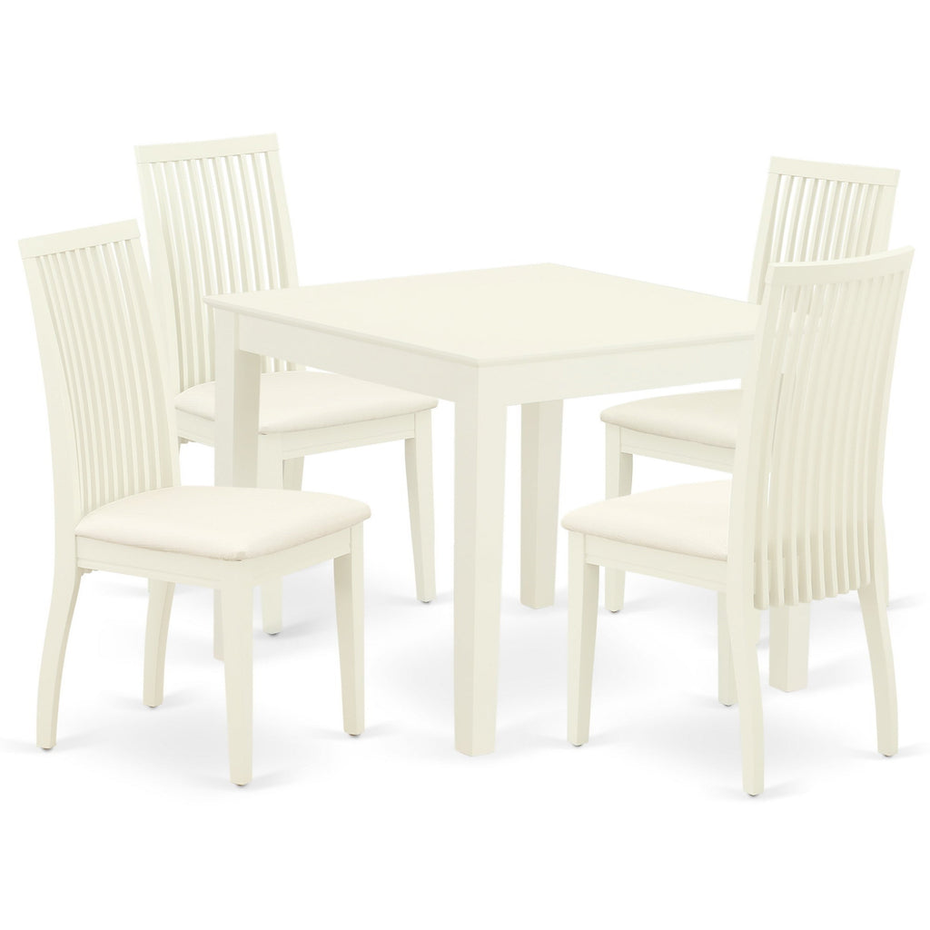 East West Furniture OXIP5-LWH-C 5 Piece Dining Set Includes a Square Dinner Table and 4 Linen Fabric Kitchen Dining Chairs, 36x36 Inch, Linen White