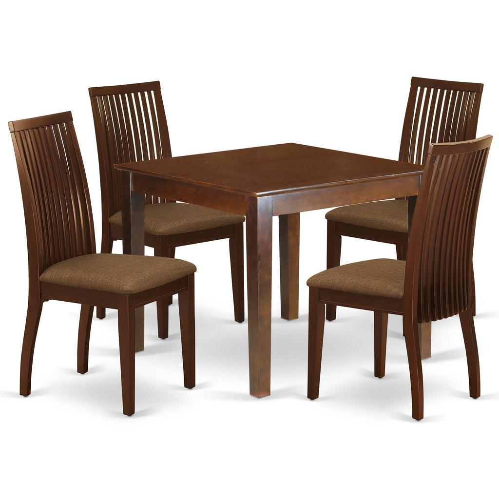 East West Furniture OXIP5-MAH-C 5 Piece Dining Room Furniture Set Includes a Square Dining Table and 4 Linen Fabric Upholstered Chairs, 36x36 Inch, Mahogany