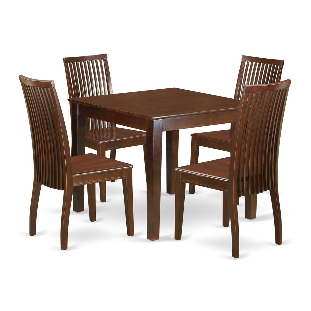 East West Furniture OXIP5-MAH-W 5 Piece Dinette Set for 4 Includes a Square Dining Room Table and 4 Kitchen Dining Chairs, 36x36 Inch, Mahogany