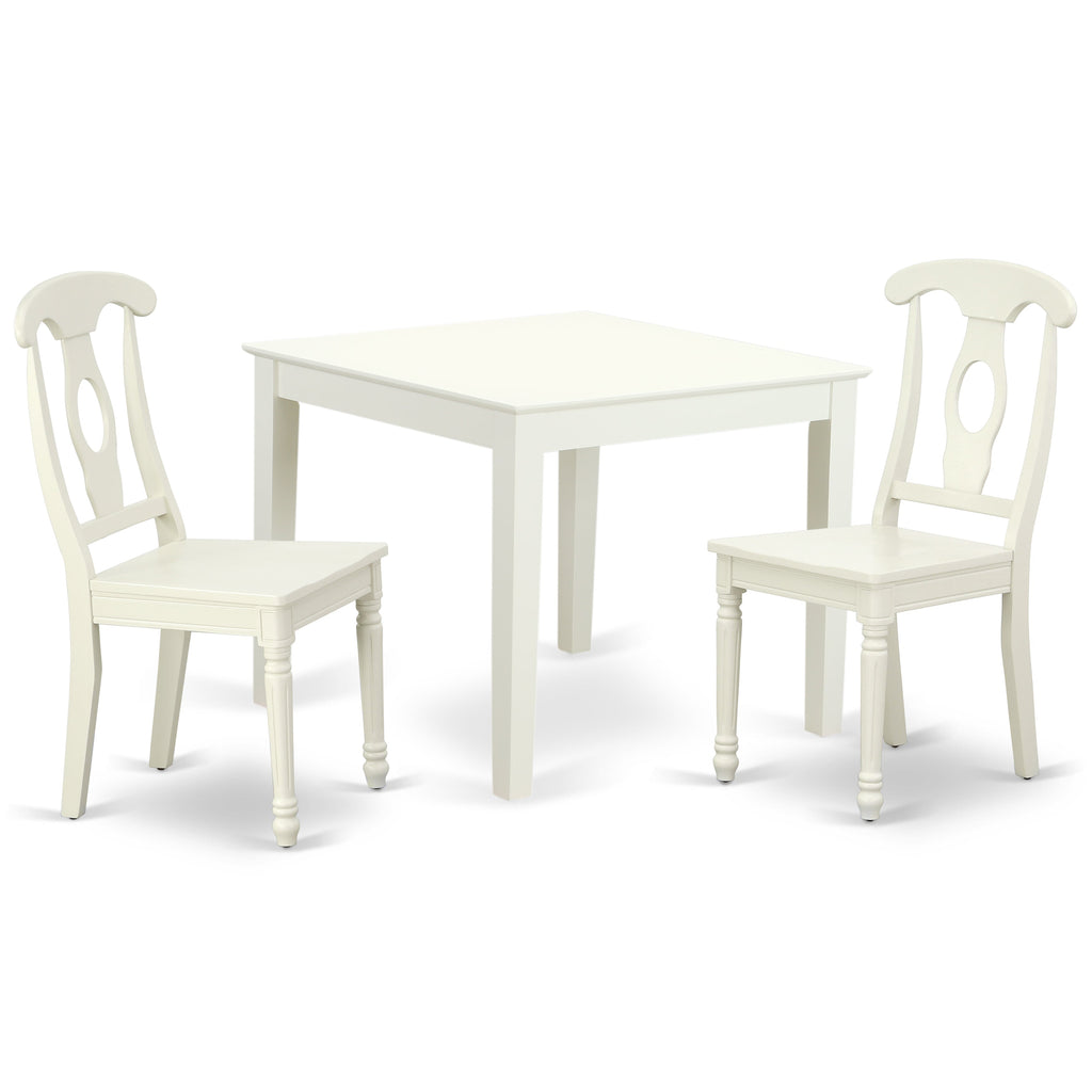 East West Furniture OXKE3-LWH-W 3 Piece Modern Dining Table Set Contains a Square Wooden Table and 2 Dining Chairs, 36x36 Inch, Linen White