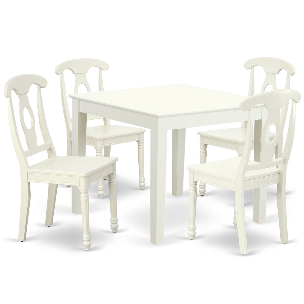 East West Furniture OXKE5-LWH-W 5 Piece Modern Dining Table Set Includes a Square Wooden Table and 4 Dining Chairs, 36x36 Inch, Linen White