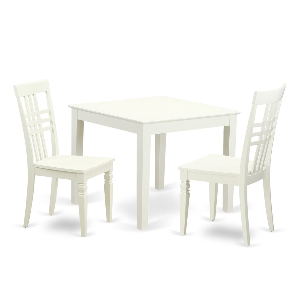 East West Furniture OXLG3-LWH-W 3 Piece Dining Set Contains a Square Dinner Table and 2 Kitchen Dining Chairs, 36x36 Inch, Linen White