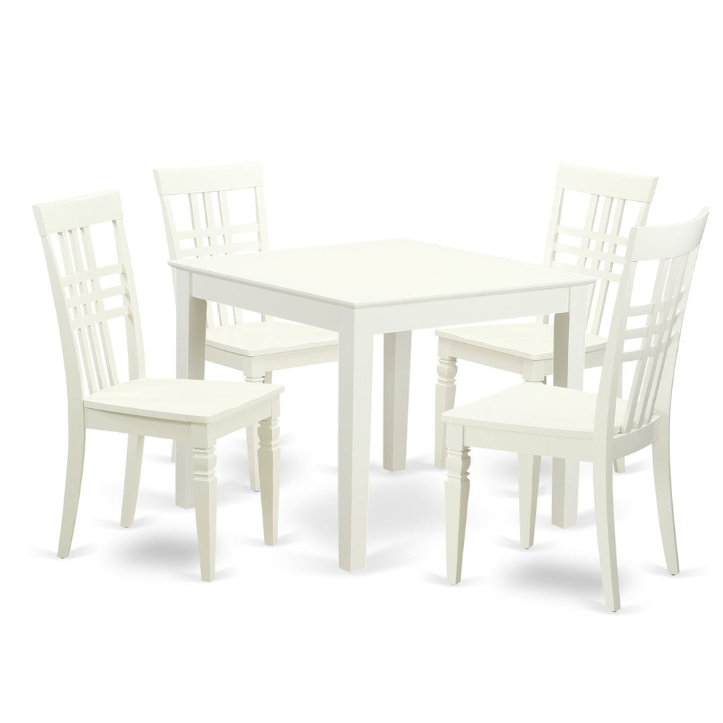 East West Furniture OXLG5-LWH-W 5 Piece Dining Room Table Set Includes a Square Kitchen Table and 4 Dining Chairs, 36x36 Inch, Linen White