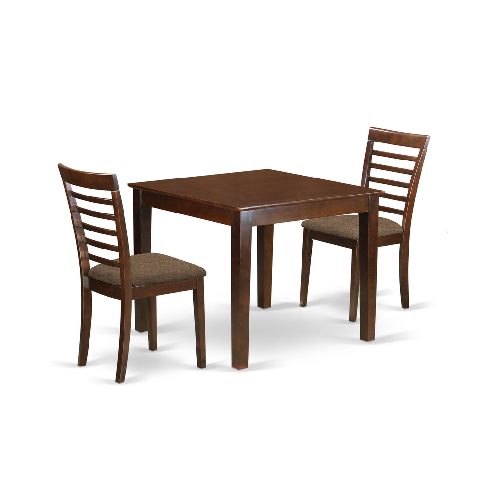 East West Furniture OXML3-MAH-C 3 Piece Dining Table Set for Small Spaces Contains a Square Dining Room Table and 2 Linen Fabric Upholstered Chairs, 36x36 Inch, Mahogany