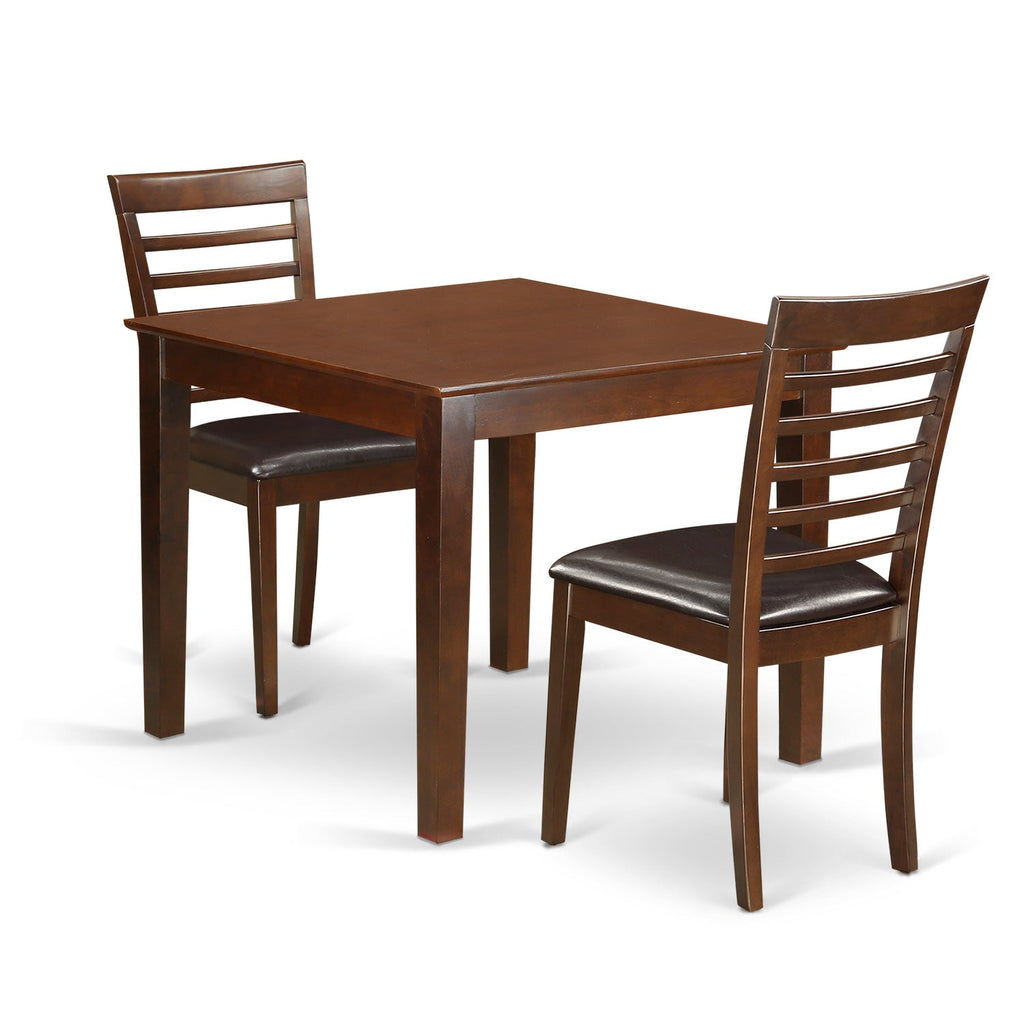 East West Furniture OXML3-MAH-LC 3 Piece Dining Room Table Set Contains a Square Kitchen Table and 2 Faux Leather Upholstered Dining Chairs, 36x36 Inch, Mahogany