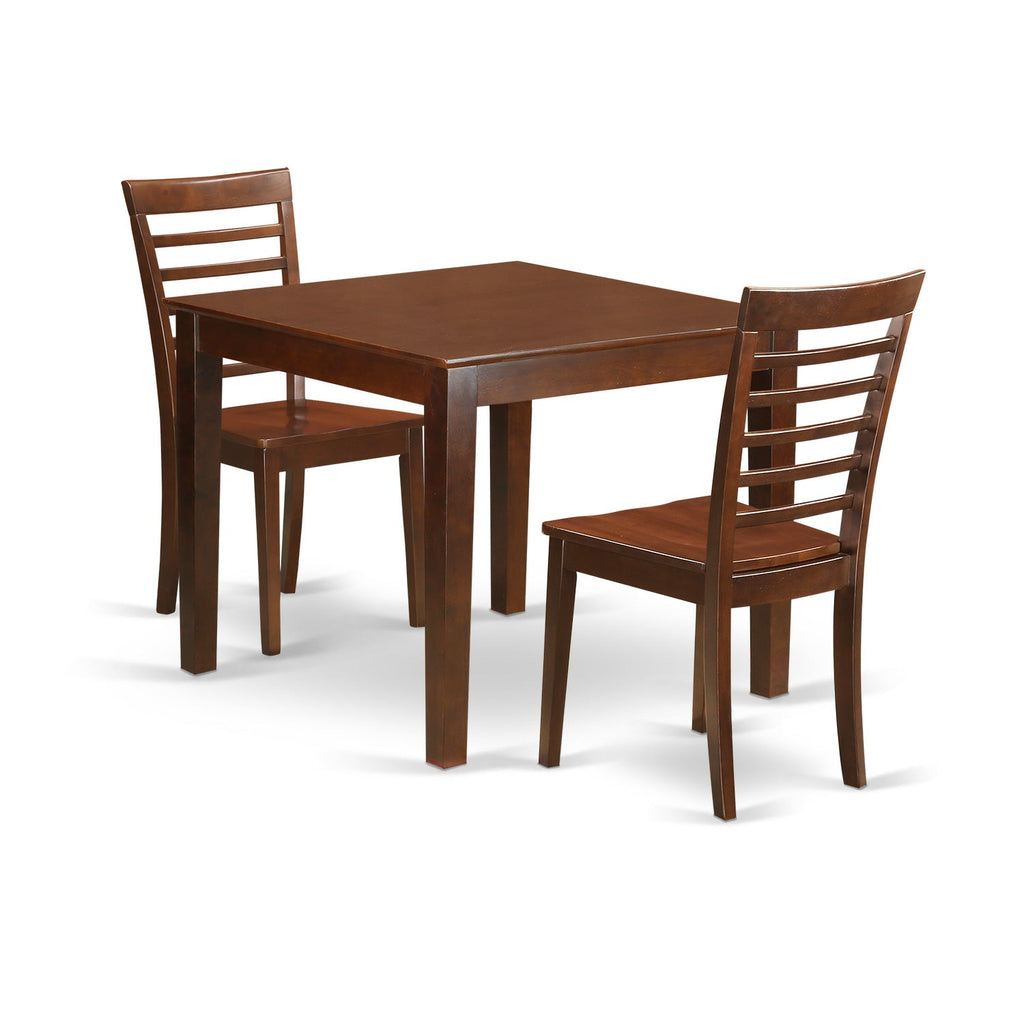 East West Furniture OXML3-MAH-W 3 Piece Modern Dining Table Set Contains a Square Wooden Table and 2 Dining Room Chairs, 36x36 Inch, Mahogany