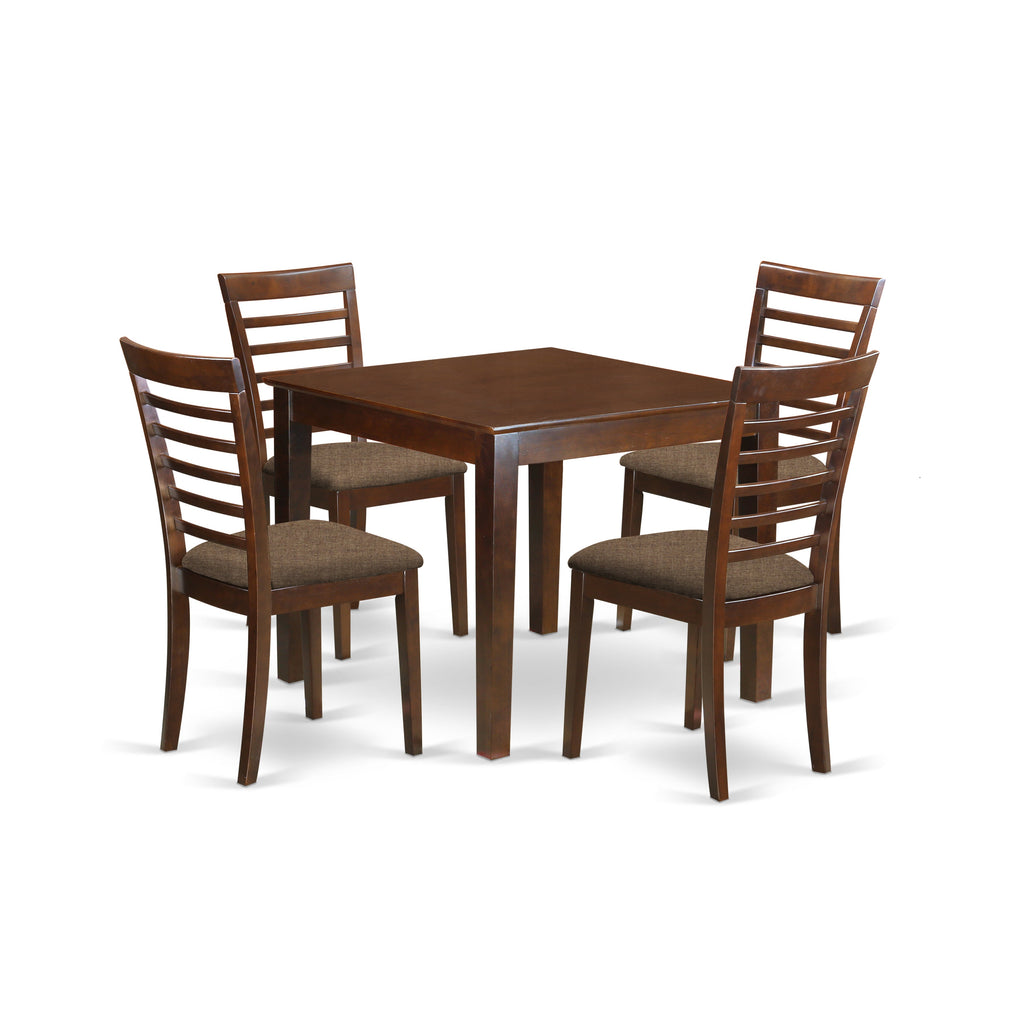 East West Furniture OXML5-MAH-C 5 Piece Dining Table Set for 4 Includes a Square Kitchen Table and 4 Linen Fabric Dining Room Chairs, 36x36 Inch, Mahogany