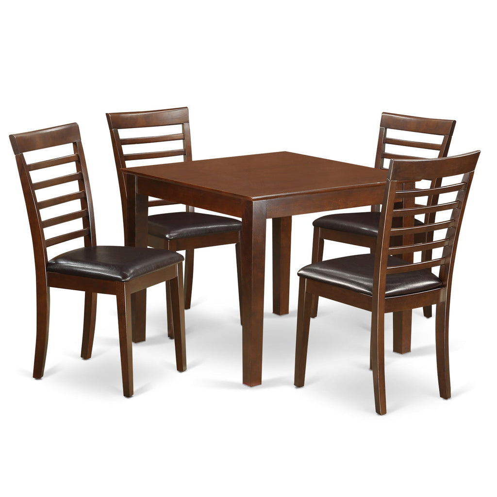East West Furniture OXML5-MAH-LC 5 Piece Modern Dining Table Set Includes a Square Wooden Table and 4 Faux Leather Kitchen Dining Chairs, 36x36 Inch, Mahogany