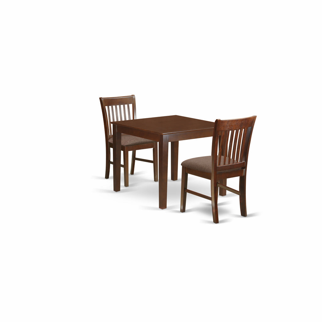 East West Furniture OXNO3-MAH-C 3 Piece Dining Room Table Set Contains a Square Kitchen Table and 2 Linen Fabric Upholstered Dining Chairs, 36x36 Inch, Mahogany