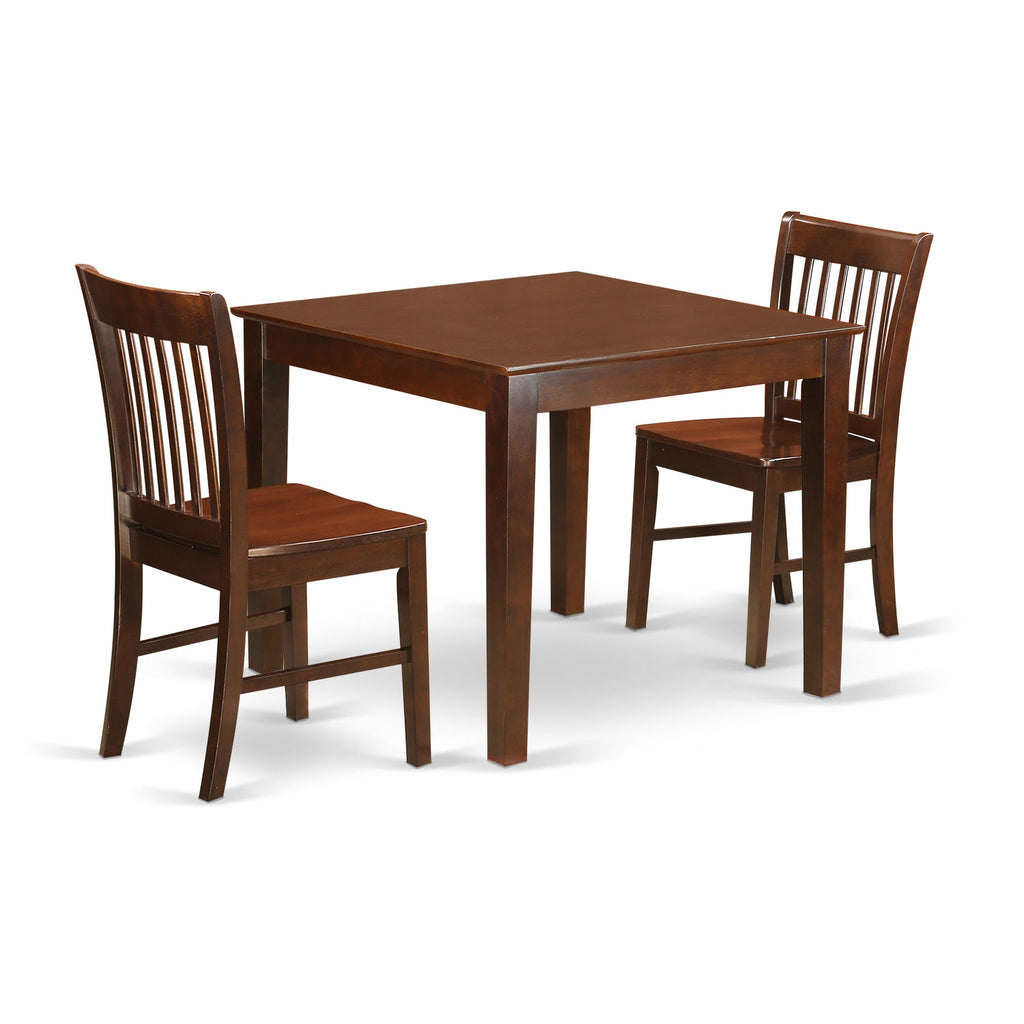 East West Furniture OXNO3-MAH-W 3 Piece Dining Room Table Set Contains a Square Kitchen Table and 2 Dining Chairs, 36x36 Inch, Mahogany