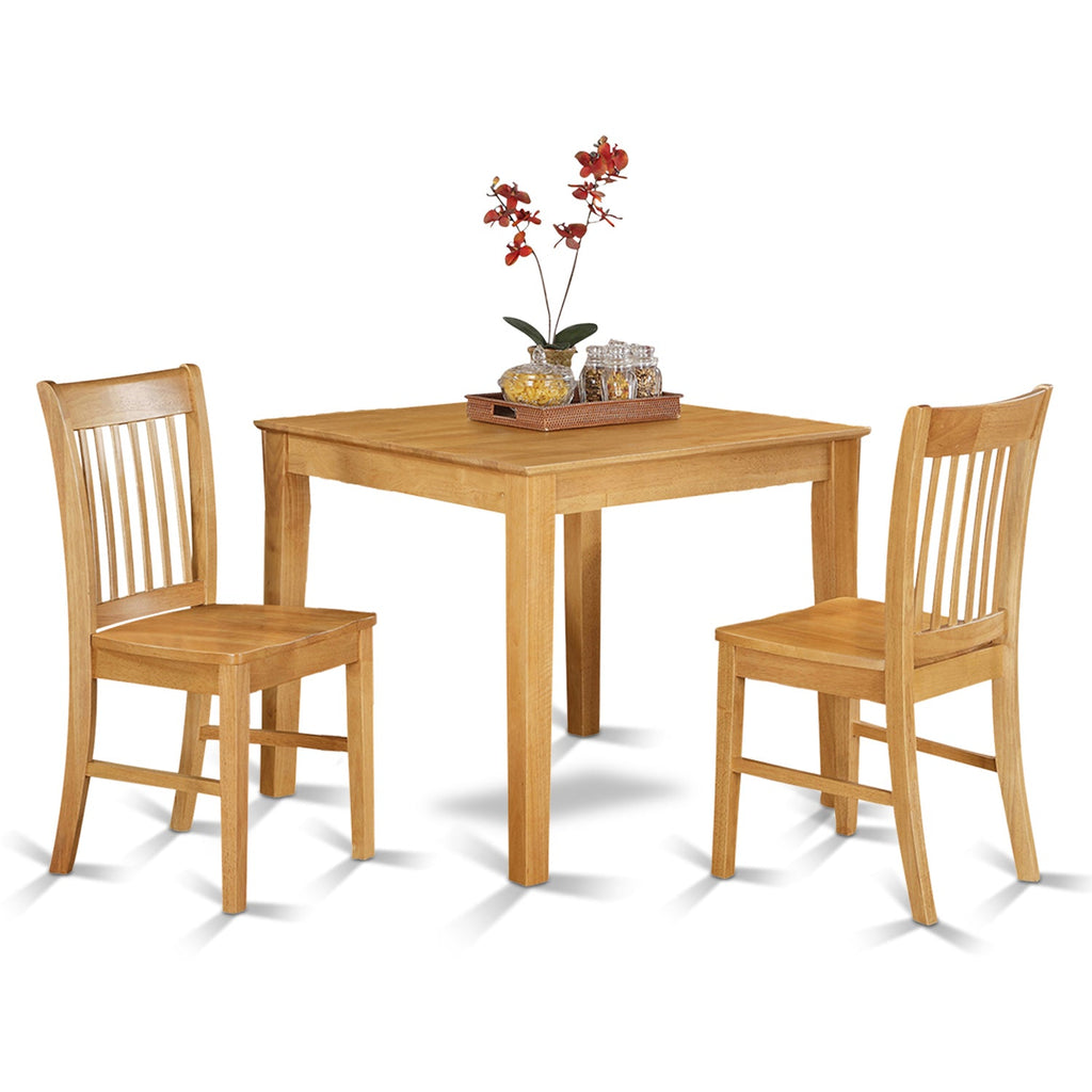 East West Furniture OXNO3-OAK-W 3 Piece Kitchen Table & Chairs Set Contains a Square Dining Table and 2 Dining Room Chairs, 36x36 Inch, Oak