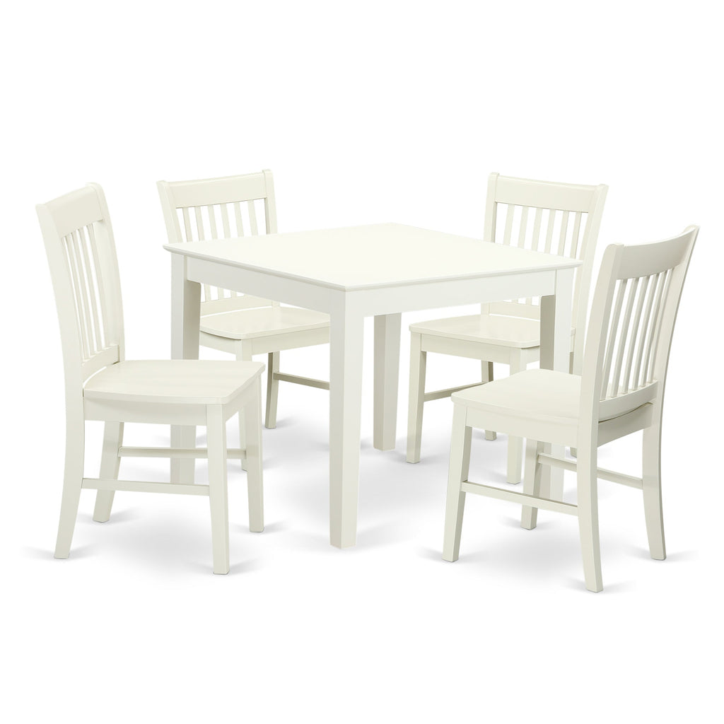 East West Furniture OXNO5-LWH-W 5 Piece Dining Set Includes a Square Dinner Table and 4 Kitchen Dining Chairs, 36x36 Inch, Linen White