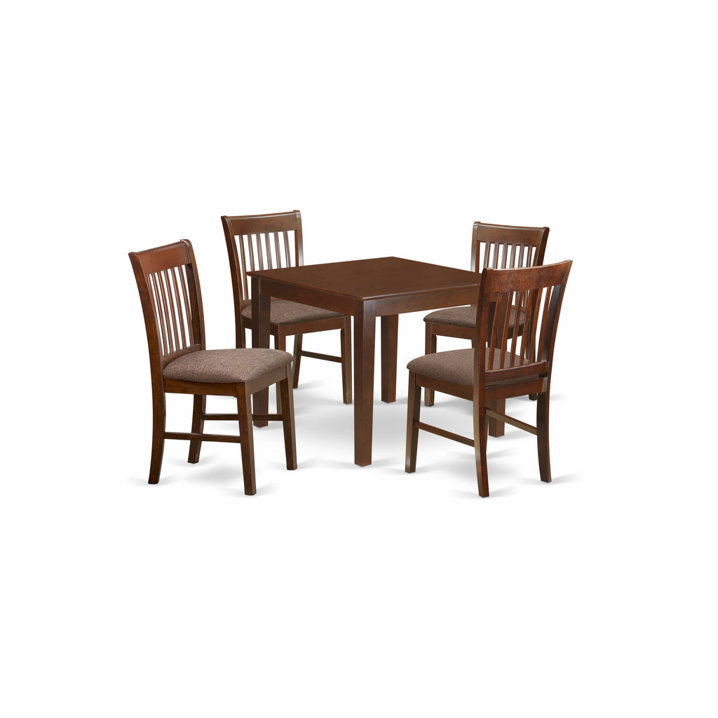 East West Furniture OXNO5-MAH-C 5 Piece Dining Set Includes a Square Solid Wood Table and 4 Linen Fabric Kitchen Room Chairs, 36x36 Inch, Mahogany
