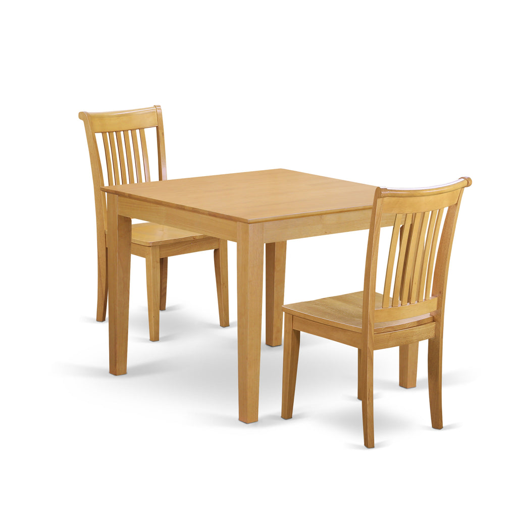 East West Furniture OXPO3-OAK-W 3 Piece Dining Room Furniture Set Contains a Square Kitchen Table and 2 Dining Chairs, 36x36 Inch, Oak