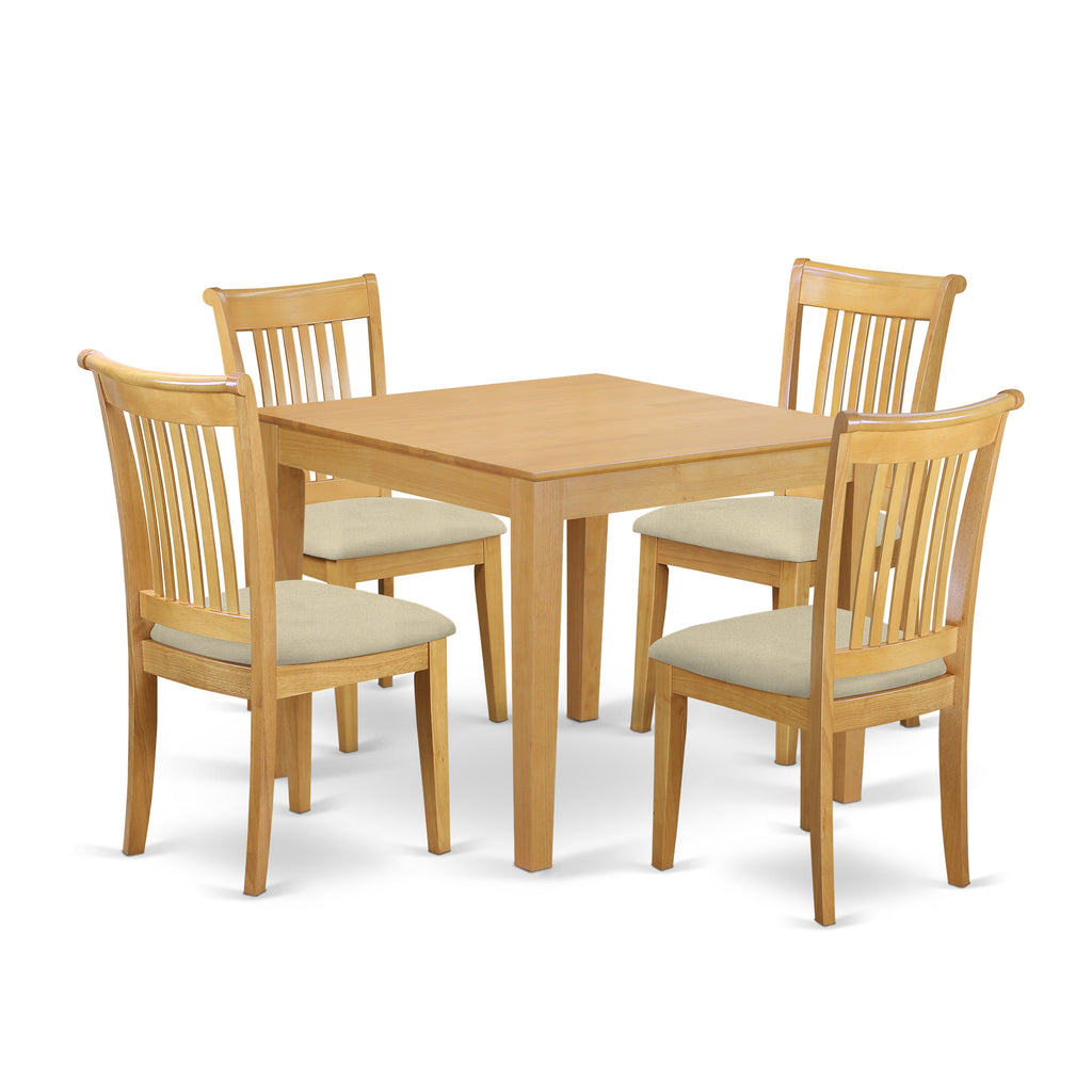 East West Furniture OXPO5-OAK-C 5 Piece Dinette Set for 4 Includes a Square Dining Room Table and 4 Linen Fabric Kitchen Dining Chairs, 36x36 Inch, Oak