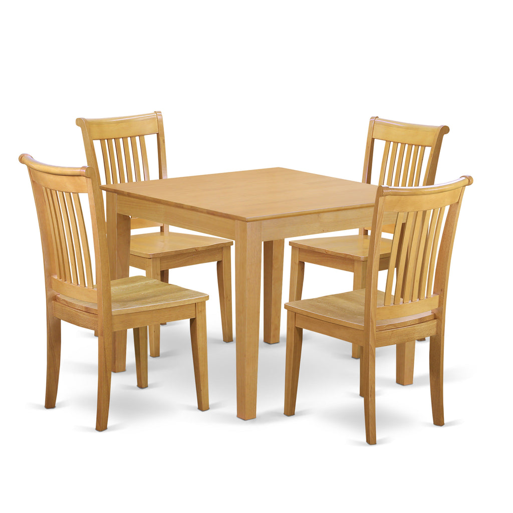 East West Furniture OXPO5-OAK-W 5 Piece Dining Room Table Set Includes a Square Kitchen Table and 4 Dining Chairs, 36x36 Inch, Oak
