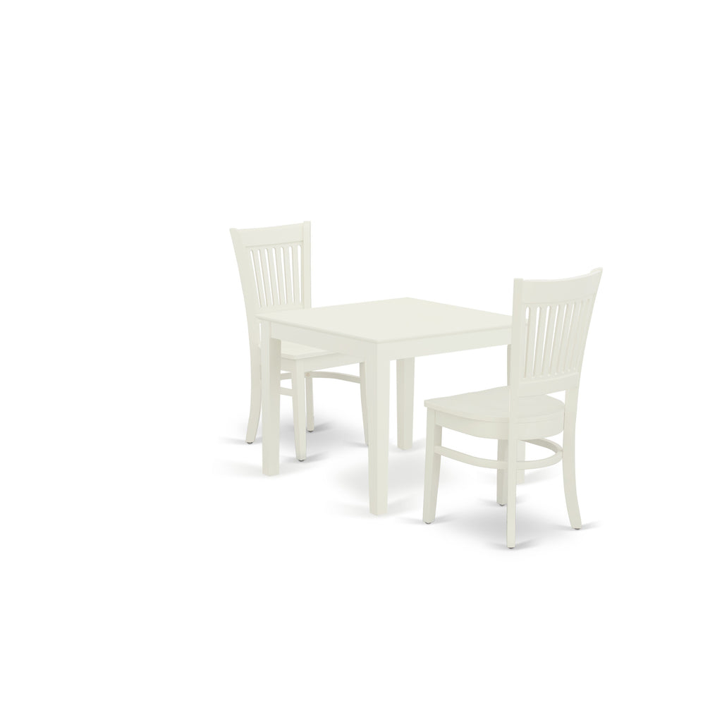 East West Furniture OXVA3-LWH-W 3 Piece Dining Set Contains a Square Dining Room Table and 2 Kitchen Chairs, 36x36 Inch, Linen White