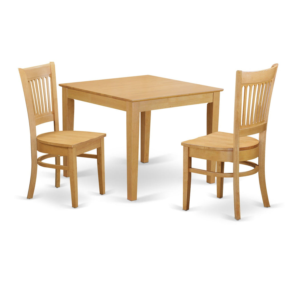 East West Furniture OXVA3-OAK-W 3 Piece Dinette Set for Small Spaces Contains a Square Dining Table and 2 Dining Room Chairs, 36x36 Inch, Oak