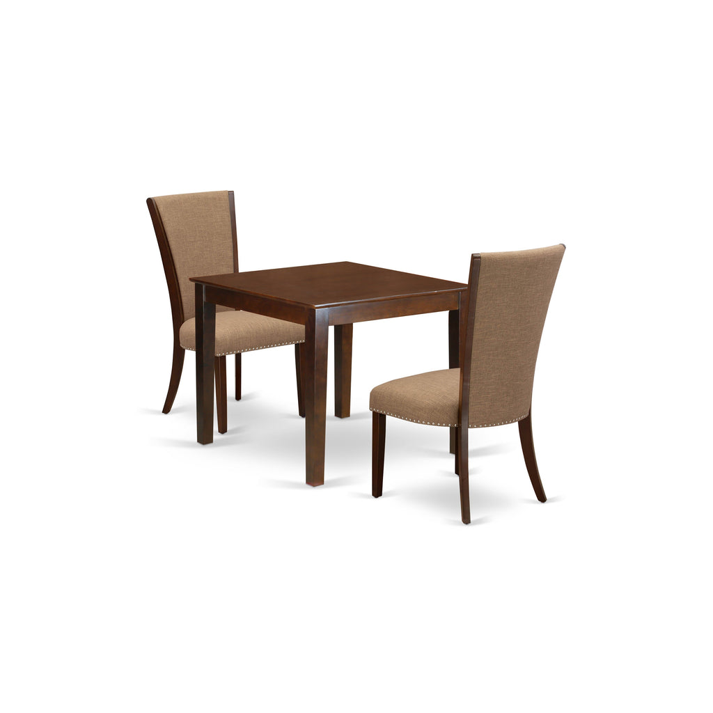 OXVE3-MAH-47 3Pc Dinette Set - 36" Square Table and 2 Parson Chairs - Mahogany Color