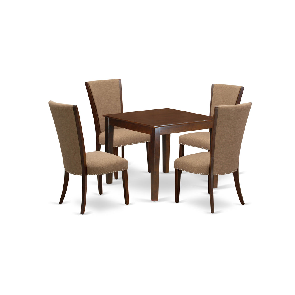 East West Furniture OXVE5-MAH-47 5 Piece Kitchen Table Set for 4 Includes a Square Dining Room Table and 4 Light Sable Linen Fabric Parsons Dining Chairs, 36x36 Inch, Mahogany