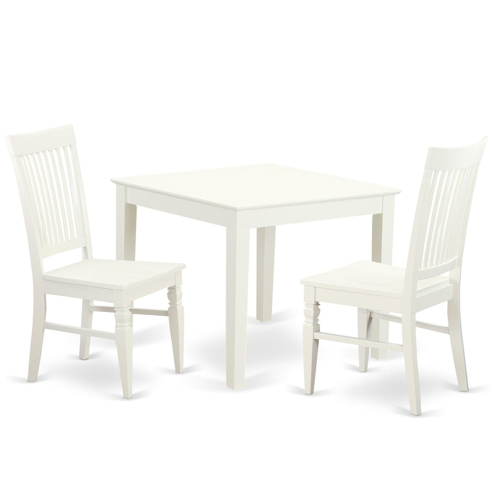 East West Furniture OXWE3-LWH-W 3 Piece Kitchen Table Set for Small Spaces Contains a Square Dining Table and 2 Dining Room Chairs, 36x36 Inch, Linen White