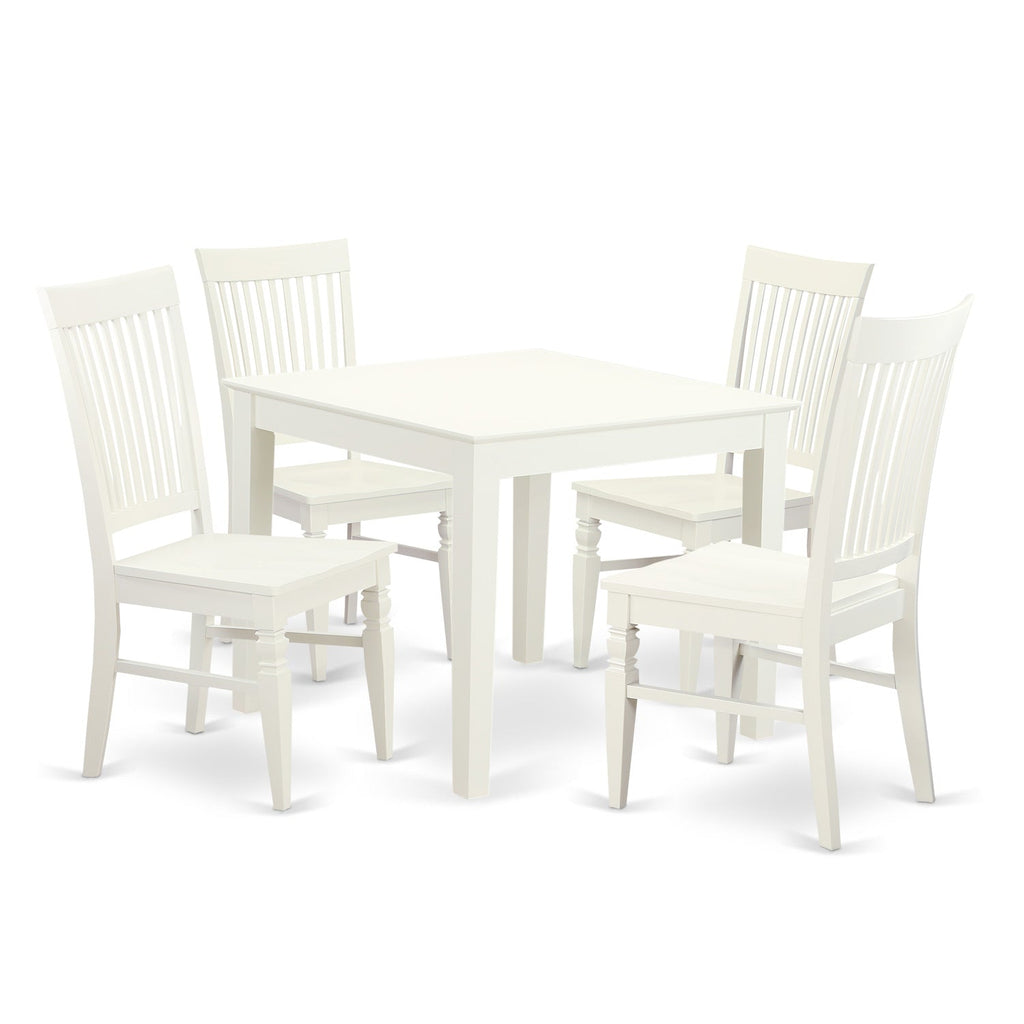 East West Furniture OXWE5-LWH-W 5 Piece Dining Room Table Set Includes a Square Kitchen Table and 4 Dining Chairs, 36x36 Inch, Linen White