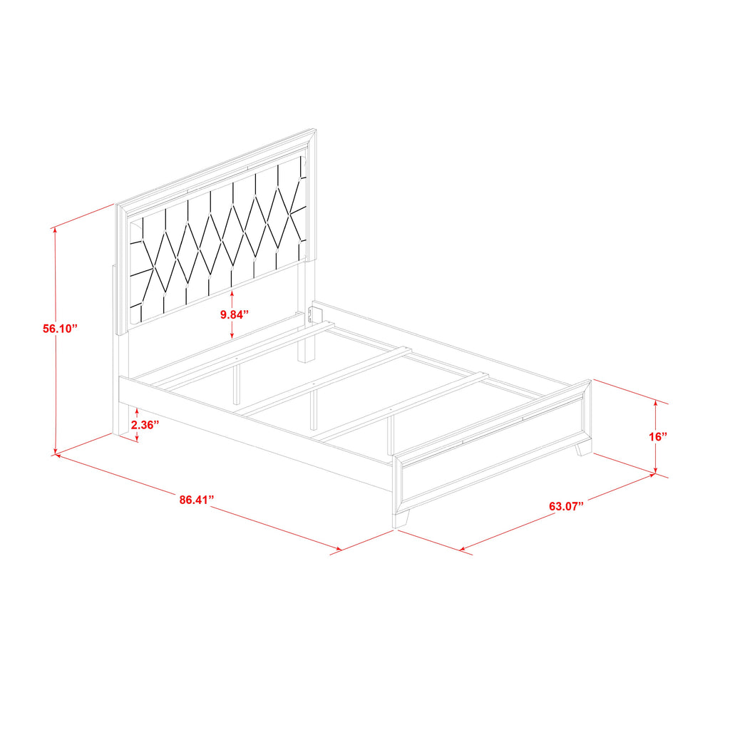 East West Furniture PA05-Q2N000 Pandora 3-Piece Bedroom Set with a Queen Size Bed 2 Wooden Modern Nightstand - White Finish