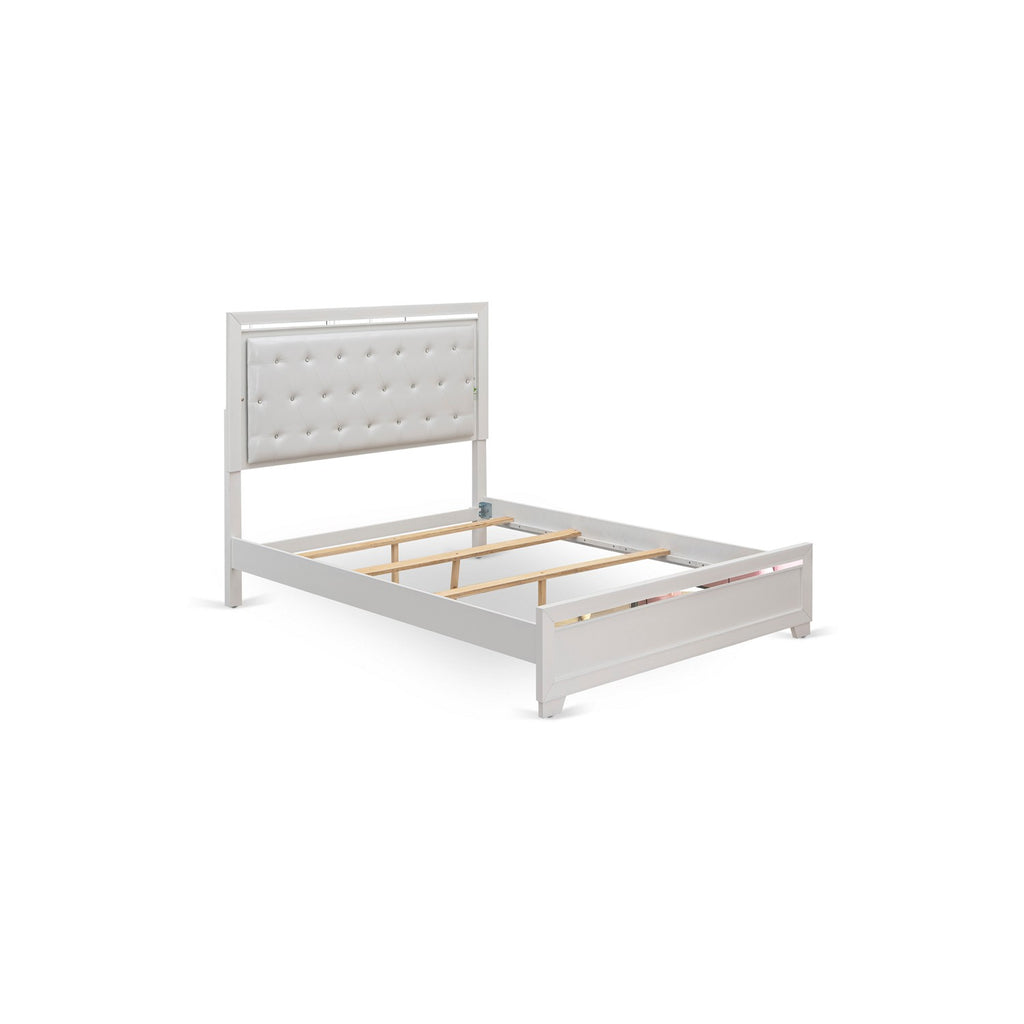 East West Furniture PA05-Q1NDM0 Pandora 4 Pc Bedroom Set with a queen size bed 2 modern nightstands, Bedroom Dresser, and Large Mirrors - White Finish