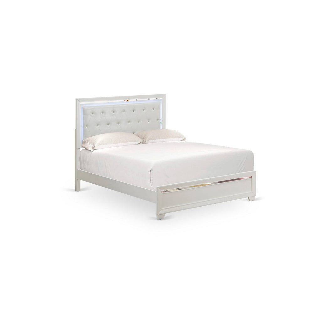 East West Furniture PA05-Q1NC00 Pandora 3-Piece Queen Bedroom Set With a Queen Size Bed 1 Mid Century Nightstand and a Chest Drawers - White Finish