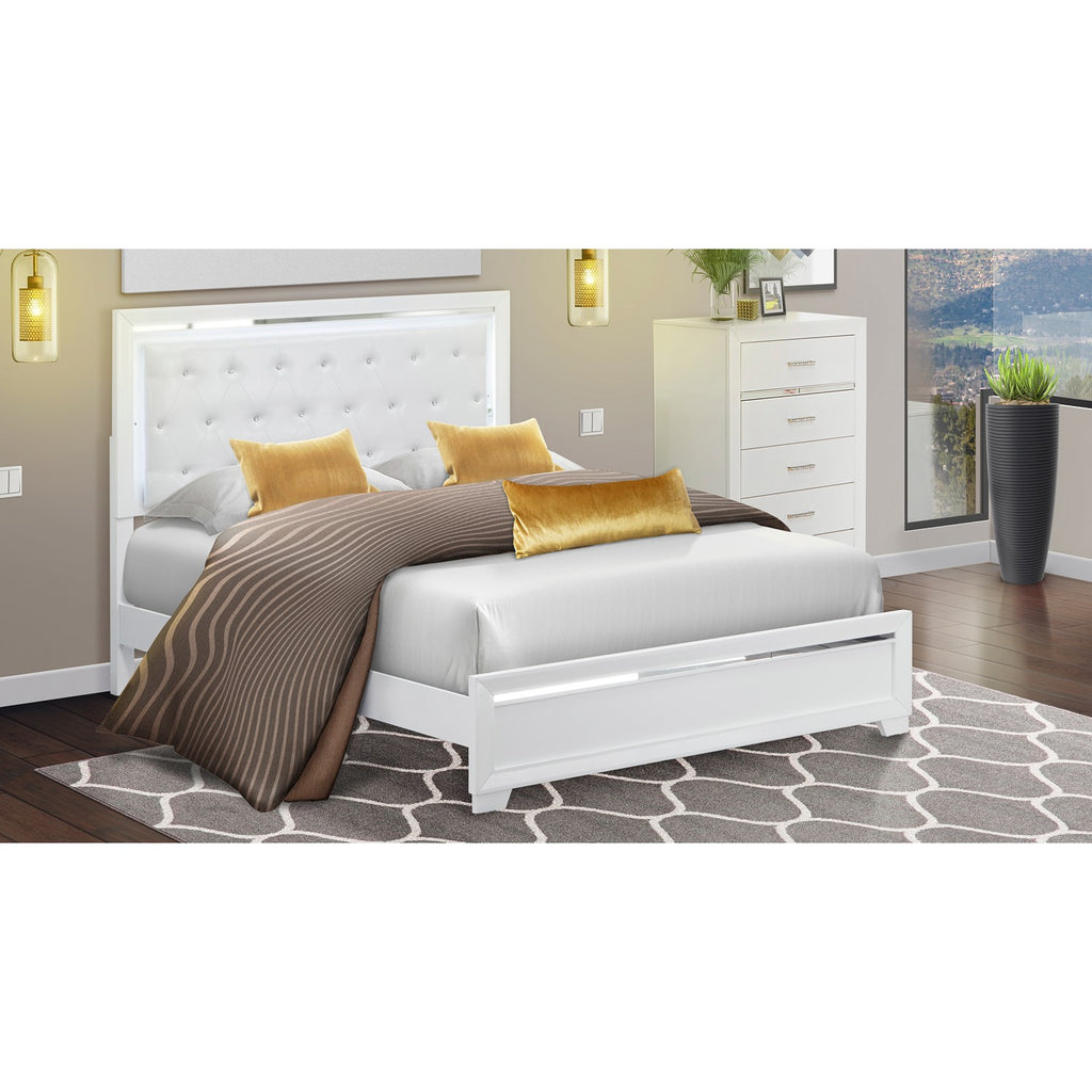 East West Furniture PA05-QC0000 Pandora 2-Piece wooden Queen Bedroom Set with a Queen Size Bed and 1 Bedroom Chester Drawers - White Finish