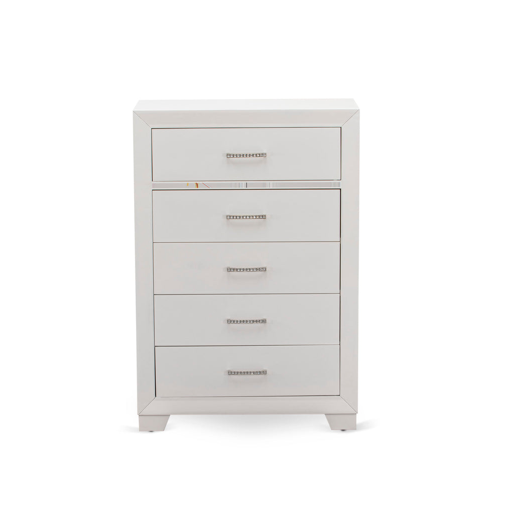 East West Furniture PA05-QC0000 Pandora 2-Piece wooden Queen Bedroom Set with a Queen Size Bed and 1 Bedroom Chester Drawers - White Finish