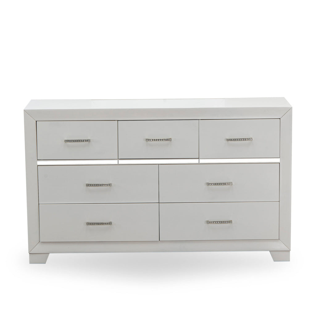 East West Furniture PA05-QDM000 Pandora 3 Pc Wooden Queen Bedroom Set with a Bed Frame 1 Bedroom Dressers and 1 Bedroom Mirror - White Finish