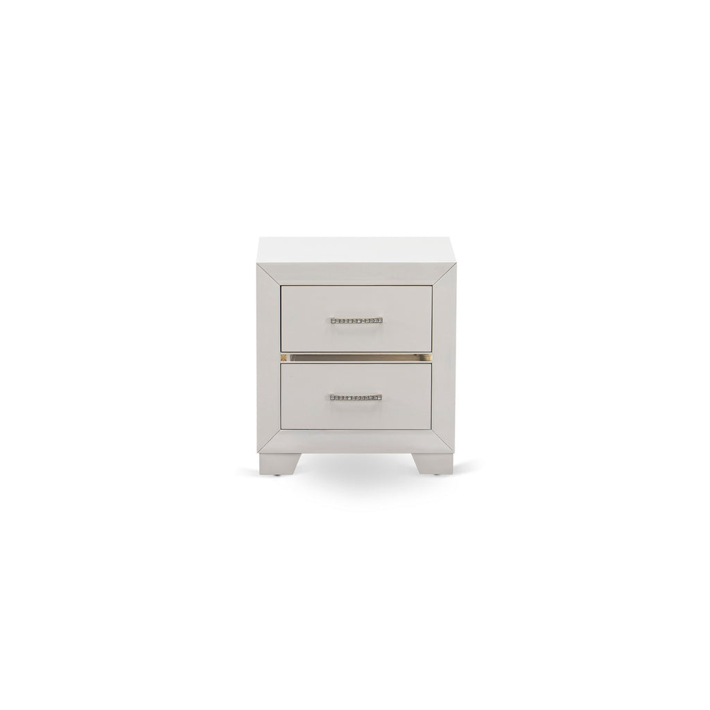 East West Furniture PA05-Q1NDMC Pandora 5-Piece Bedroom Set With a Queen Size Bed 1 Wooden Nightstand, Mid Century Modern Dresser, Small Mirror and Chest Drawer - White Finish