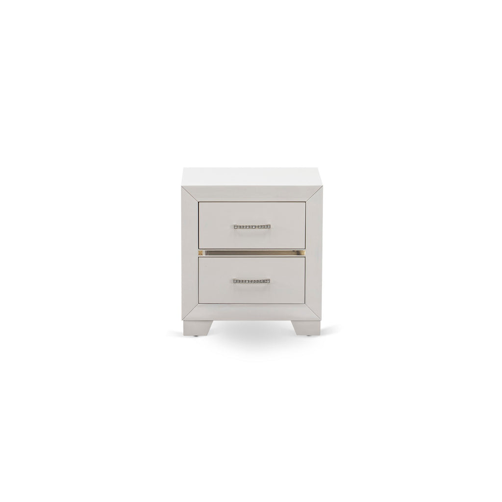 East West Furniture PA05-Q1NC00 Pandora 3-Piece Queen Bedroom Set With a Queen Size Bed 1 Mid Century Nightstand and a Chest Drawers - White Finish