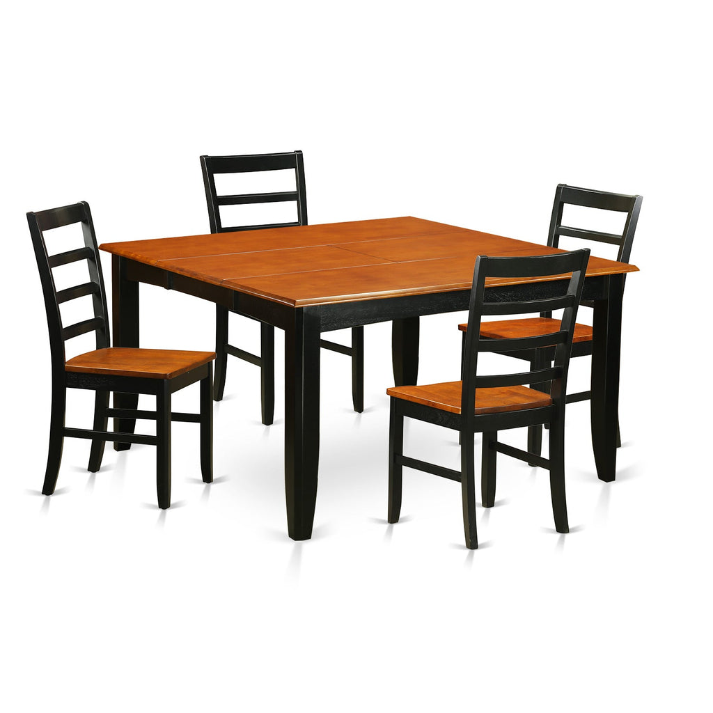 East West Furniture PARF5-BCH-W 5 Piece Modern Dining Table Set Includes a Square Wooden Table with Butterfly Leaf and 4 Dining Room Chairs, 54x54 Inch, Black & Cherry