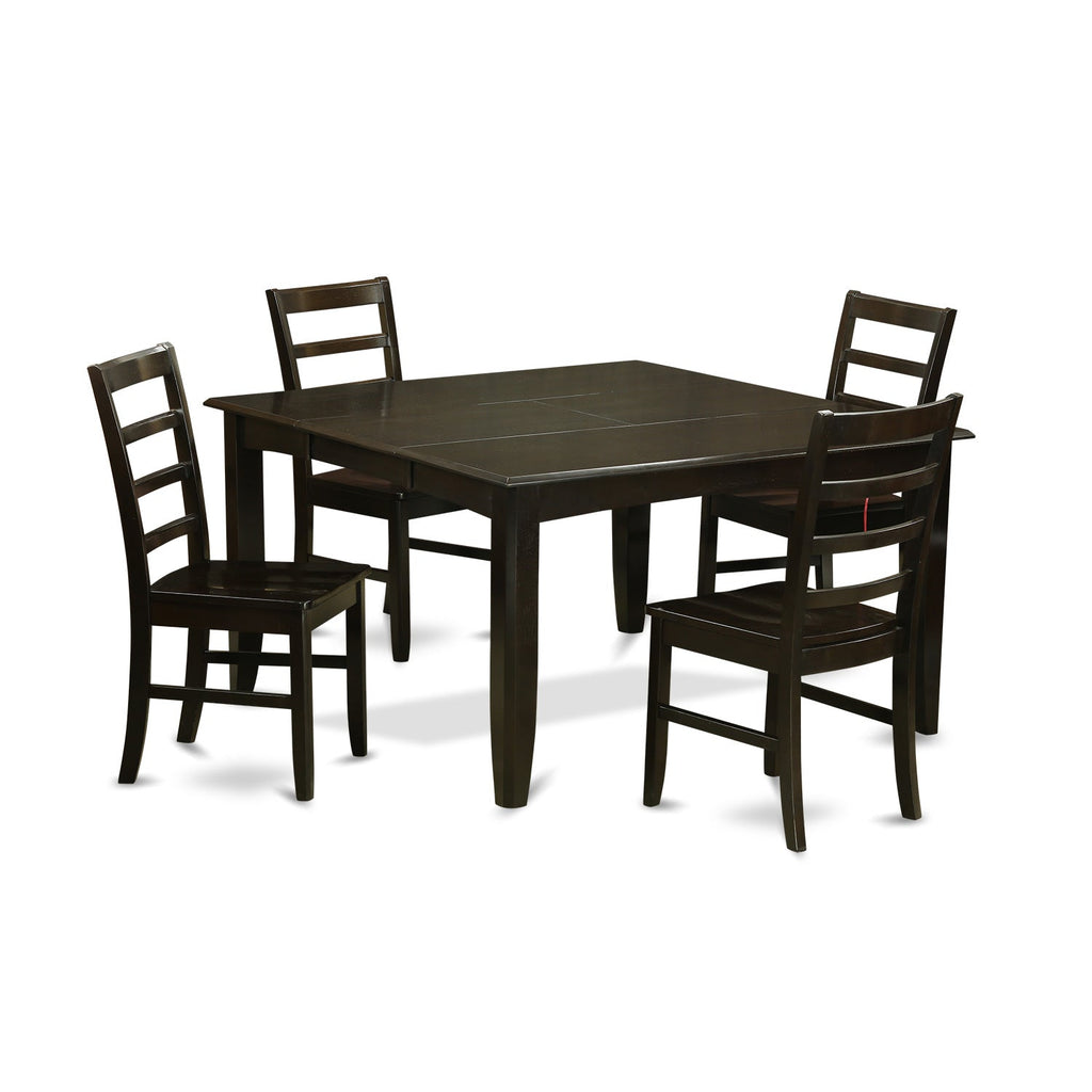 East West Furniture PARF5-CAP-W 5 Piece Kitchen Table & Chairs Set Includes a Square Dining Room Table with Butterfly Leaf and 4 Dining Chairs, 54x54 Inch, Cappuccino