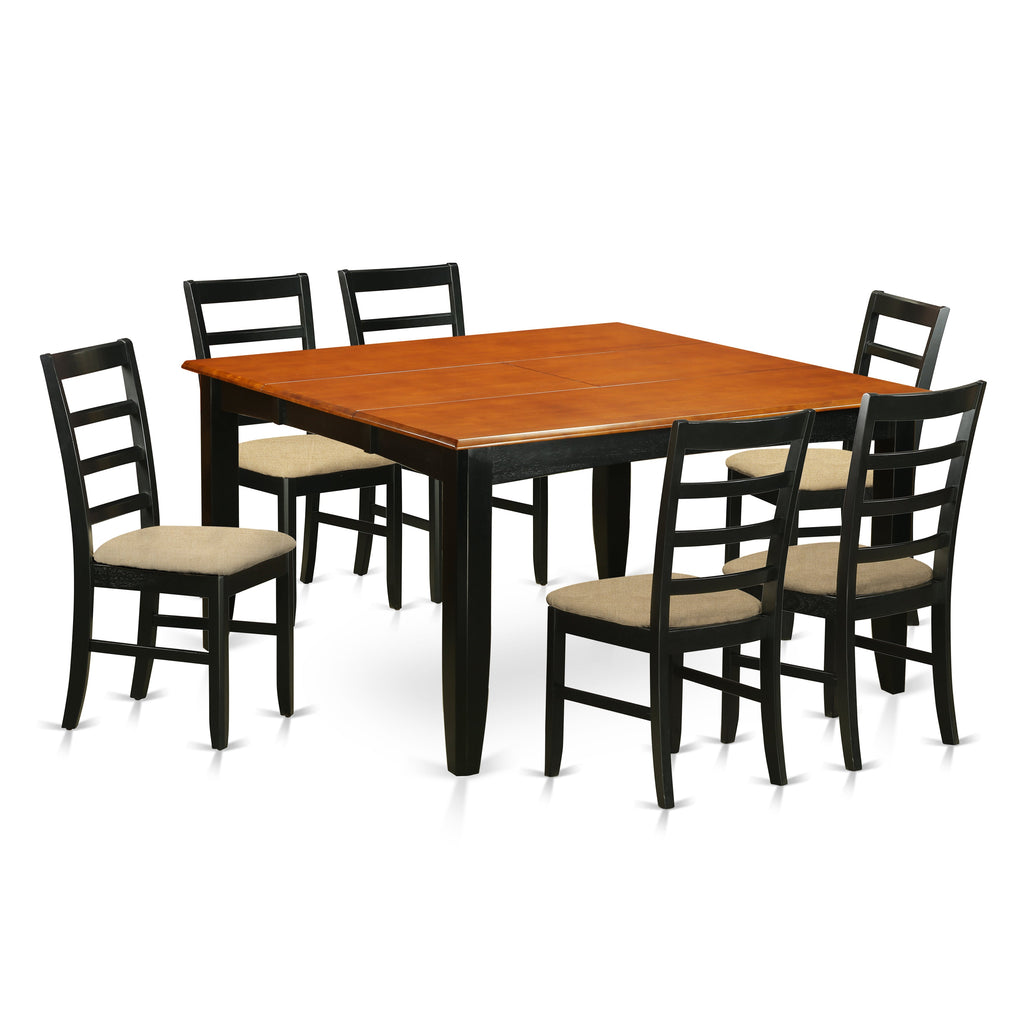 East West Furniture PARF7-BCH-C 7 Piece Modern Dining Table Set Consist of a Square Wooden Table with Butterfly Leaf and 6 Linen Fabric Kitchen Dining Chairs, 54x54 Inch, Black & Cherry