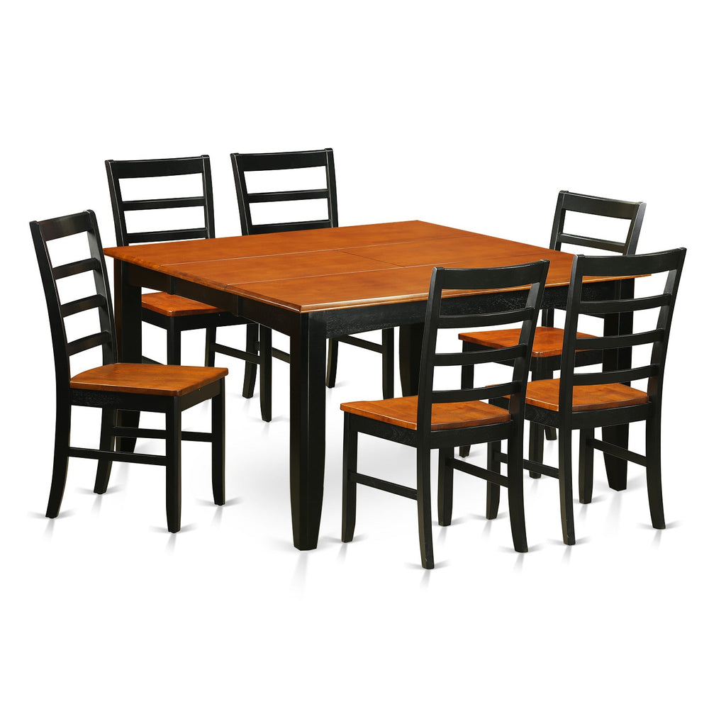 East West Furniture PARF7-BCH-W 7 Piece Kitchen Table Set Consist of a Square Dining Table with Butterfly Leaf and 6 Dining Room Chairs, 54x54 Inch, Black & Cherry