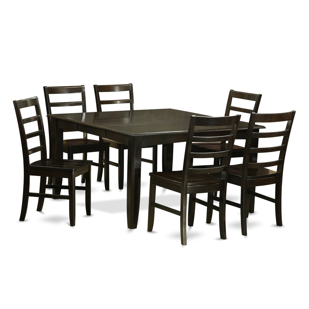 East West Furniture PARF7-CAP-W 7 Piece Dining Room Table Set Consist of a Square Wooden Table with Butterfly Leaf and 6 Kitchen Dining Chairs, 54x54 Inch, Cappuccino